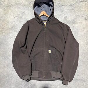 Vintage Carhartt Brown Hooded Canvas Jacket Lined Streetwear J158 DKB